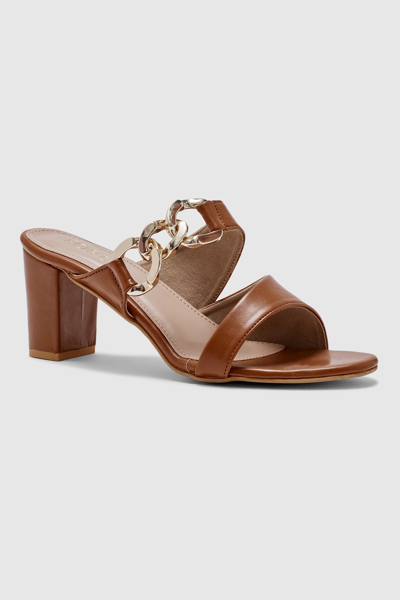 Leather Sandals With a Block Heel- side view