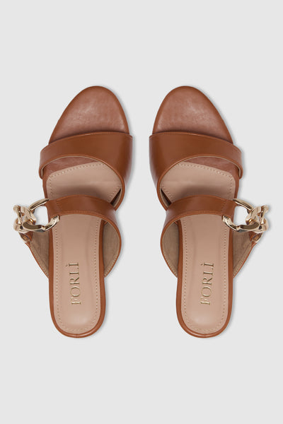 Azura Tan Leather Sandals- front view