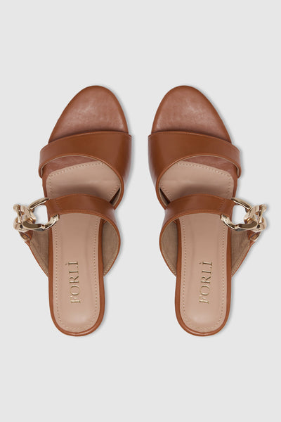 Leather Sandals With a Block Heel- front view